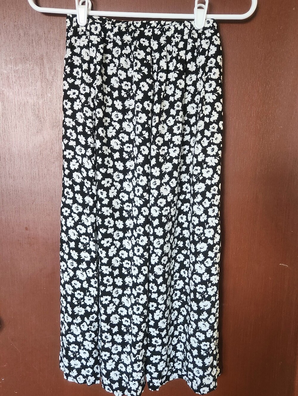 Black and White Floral Midi Skirt